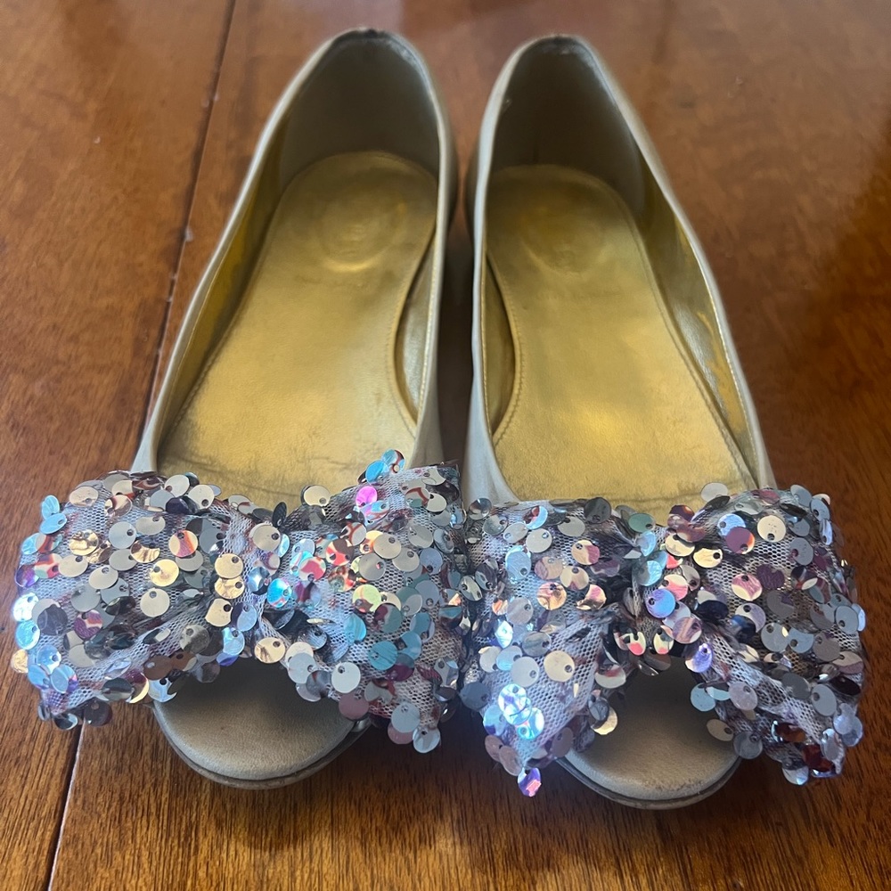 8.5 J Crew Sequin Bow Flats